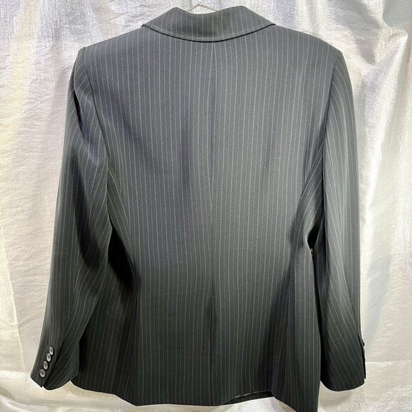 Anne Klein Women's Navy Pinstripe Notched-Collar Jacket Size 10 - Picture 6 of 15